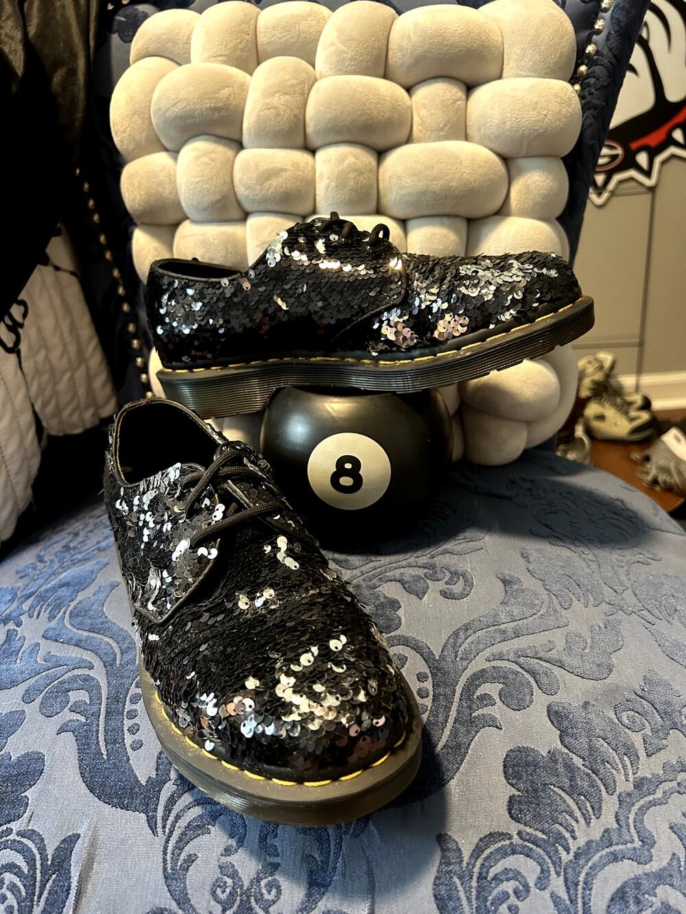 Dr Martens Black Silver Sequin Oxfords size 8/EU 39